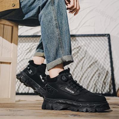 Men Work Shoes Spring Autumn New Outdoor Non Slip Vintage Short Boots Comfortable Fashion Height Increase Platform Casual Shoes