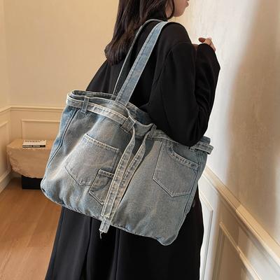 Vintage taška přes rameno Dámská džínová taška velká kapacita studentská školní taška