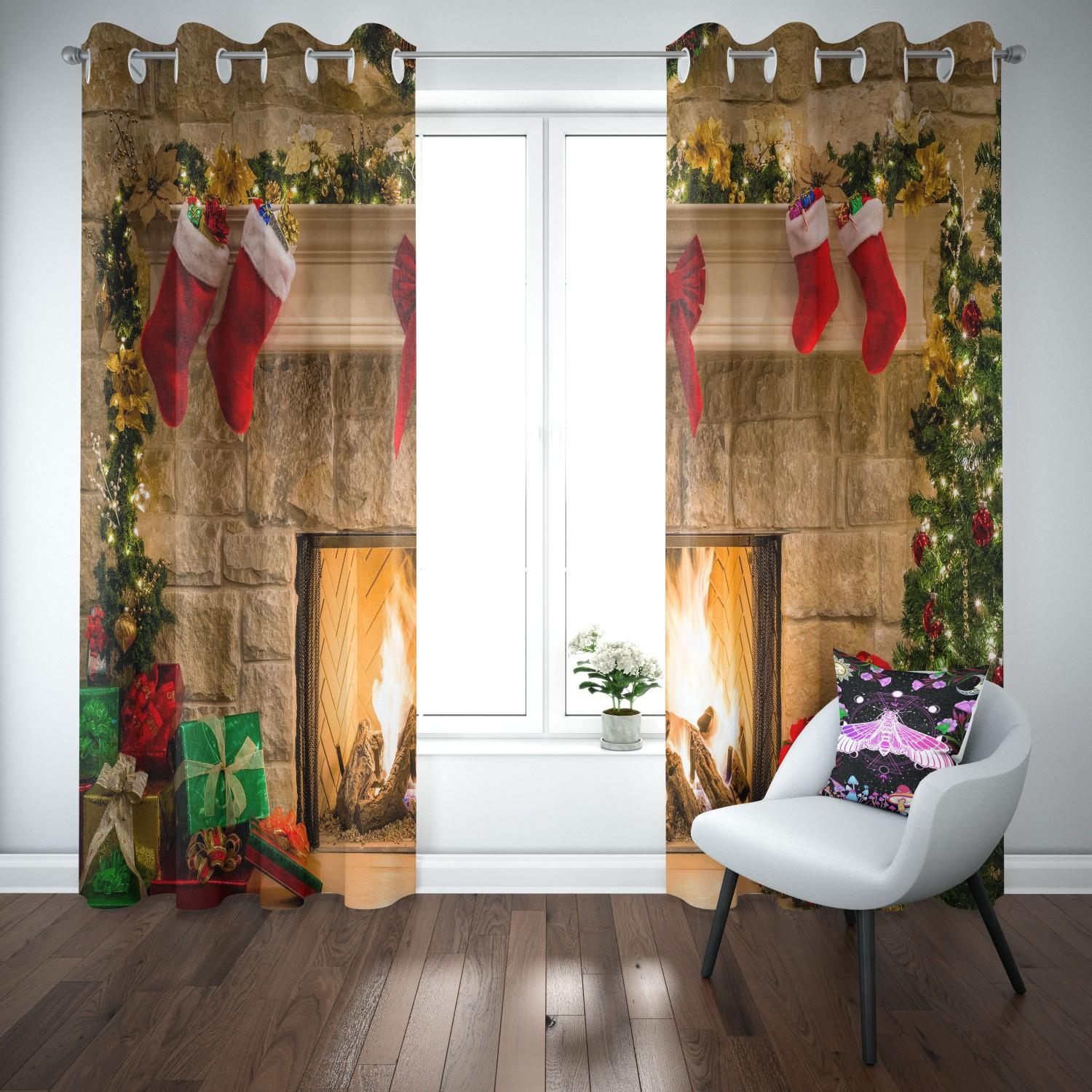 

Рождественские шторы для гостиной Тонкие шторы для спальни Снежинка Принт Плотные шторы Верхняя часть Люверса Домашний декор 2 панели W50H60(CM)x2PCS&Grommet Top