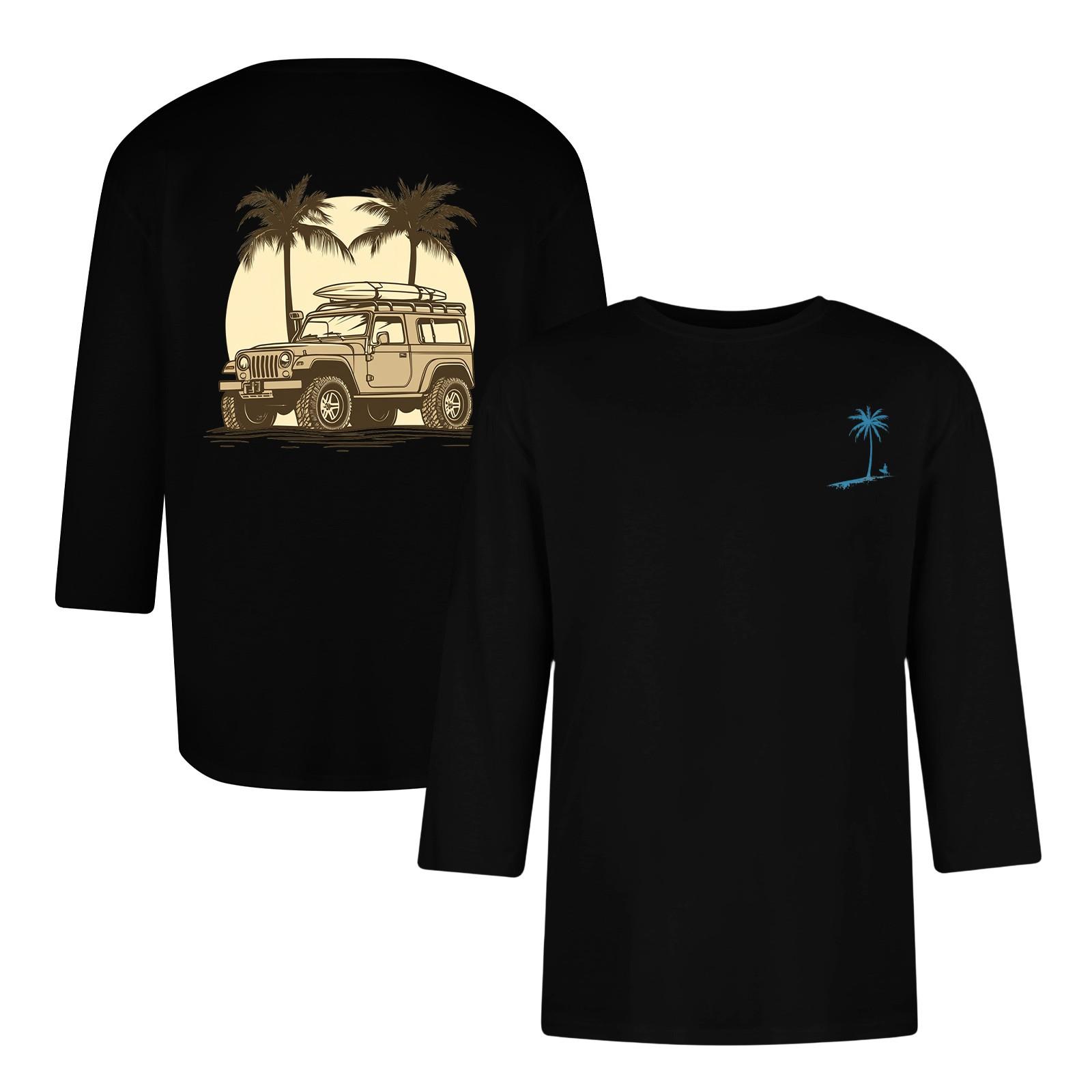 

Men s casual and fashionable printed collar three-quarter sleeve top T-shirt XL