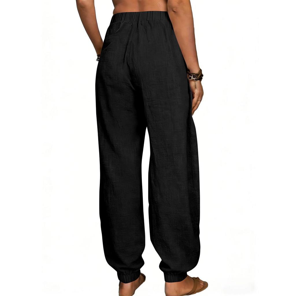 2025 European & American Style Women's High Waist Cotton Linen Wide Leg Yoga Pants