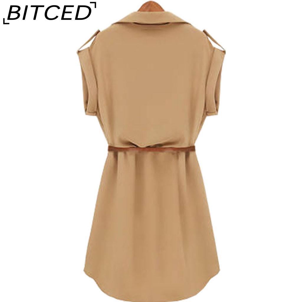 BITCED Women Fashion Casual Summer Loose Short Sleeve Belt Dress