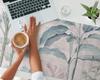 Vinyl Desk Mat with Stylish Exotic Leaves Print 120X60 Cm
