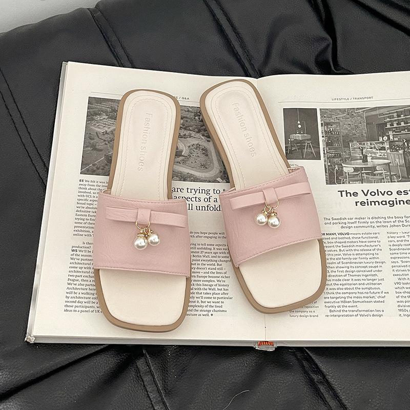 French retro square head one-word wedged slippers women wear open-toed cool slippers in summer commuting casual thick-heeled sandals