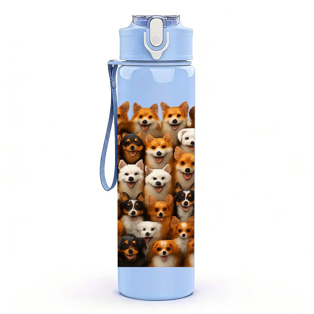1PC Diverse Puppy Grid Collage 750ml Color Plastic Sports Water Bottle Leakproof Flip Straw Lid For Sports Office Home Use
