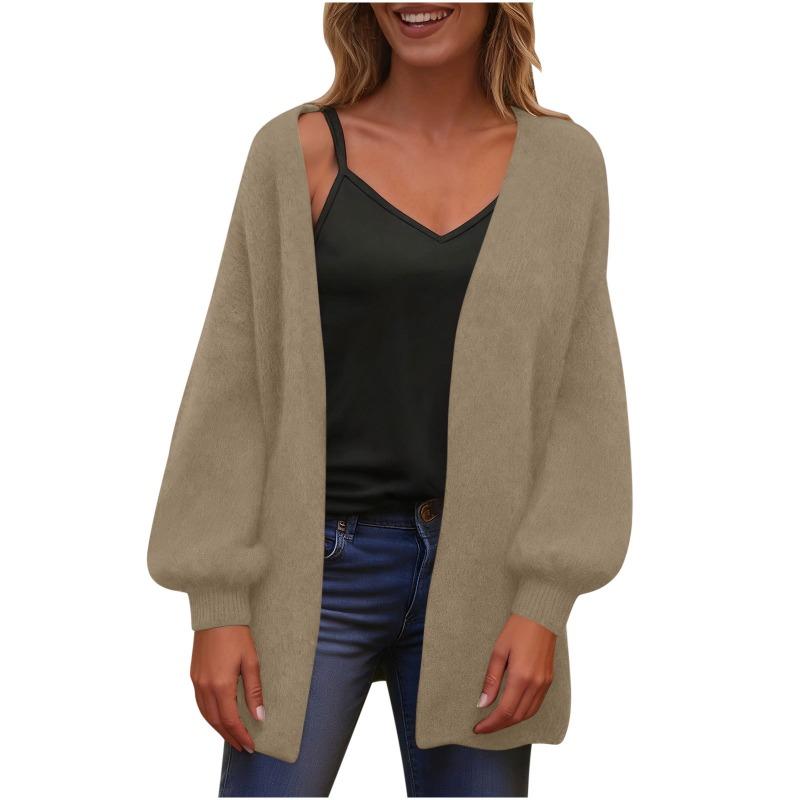 Autumn and Winter Loose and Lazy Style Soft and Sticky V-neck Sweater Jacket, New Solid Color Knitted Cardigan for Women