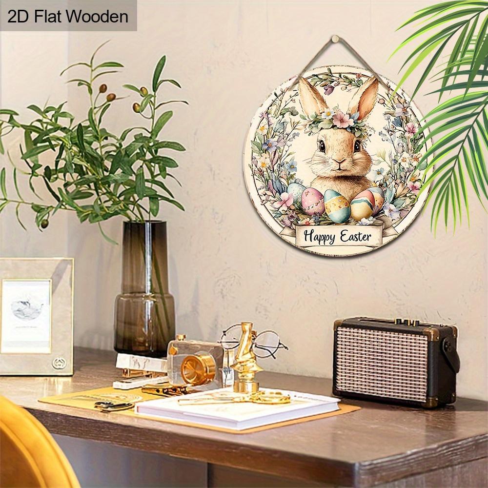 Classic Easter Decorations Wooden Ornament -"Happy Easter", Rabbit, Egg, Wreath - Easter Presents -for Door, Wall, Home, Room, Farmhouse, Street, Shop