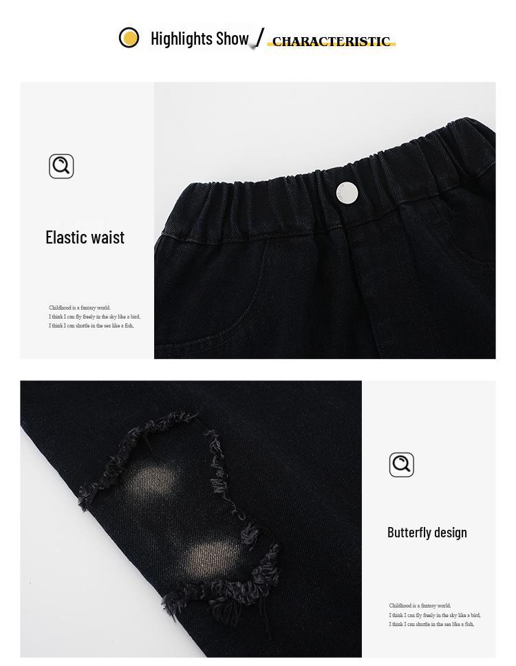 Mädchen Jeans mit Batikmuster und Schmetterlingsapplikation mit weitem Bein - Herbst 2025 Kollektion