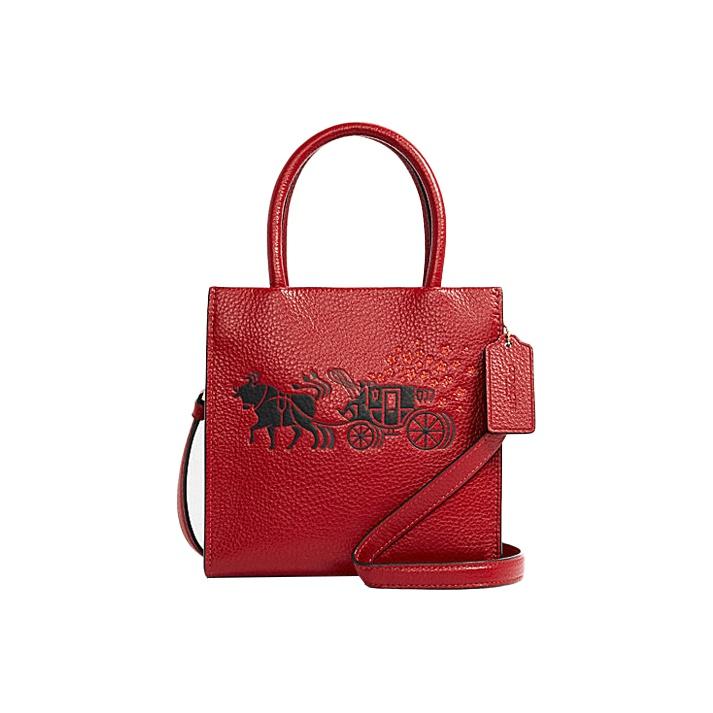 

Coach Cally 17 Horse And Carriage Print Leather Tote Bag Women Tote Bags Red C2184-IMFFL Basic Set (Bag+Dust Bag)