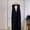 Nordic-Inspired Minimalist Acetate V-Neck Sleeveless Dress