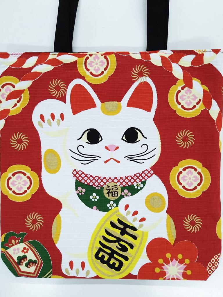 Maruzen Japanese-made Tote Bag, 34 X 34 X 5.5 Cm, Hiromi Sato Maneki-neko (beckoning Cat) Design