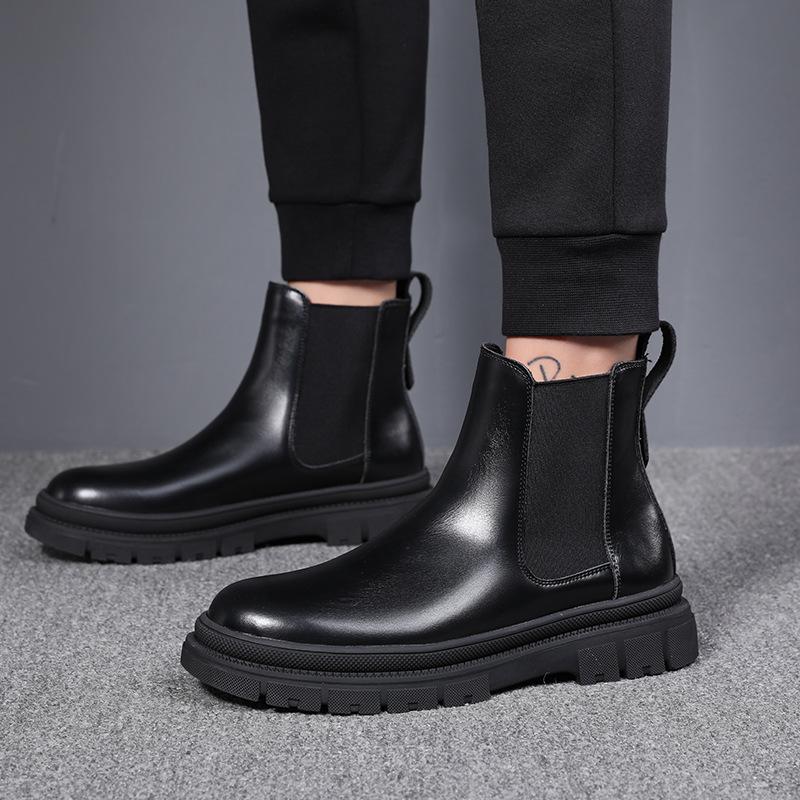 Fashion Men Luxury Fashion Chelsea Boots Black Stylish Autumn Winter Shoes Cowboy Platform Boot Cool High Chunky Original Leather Botas