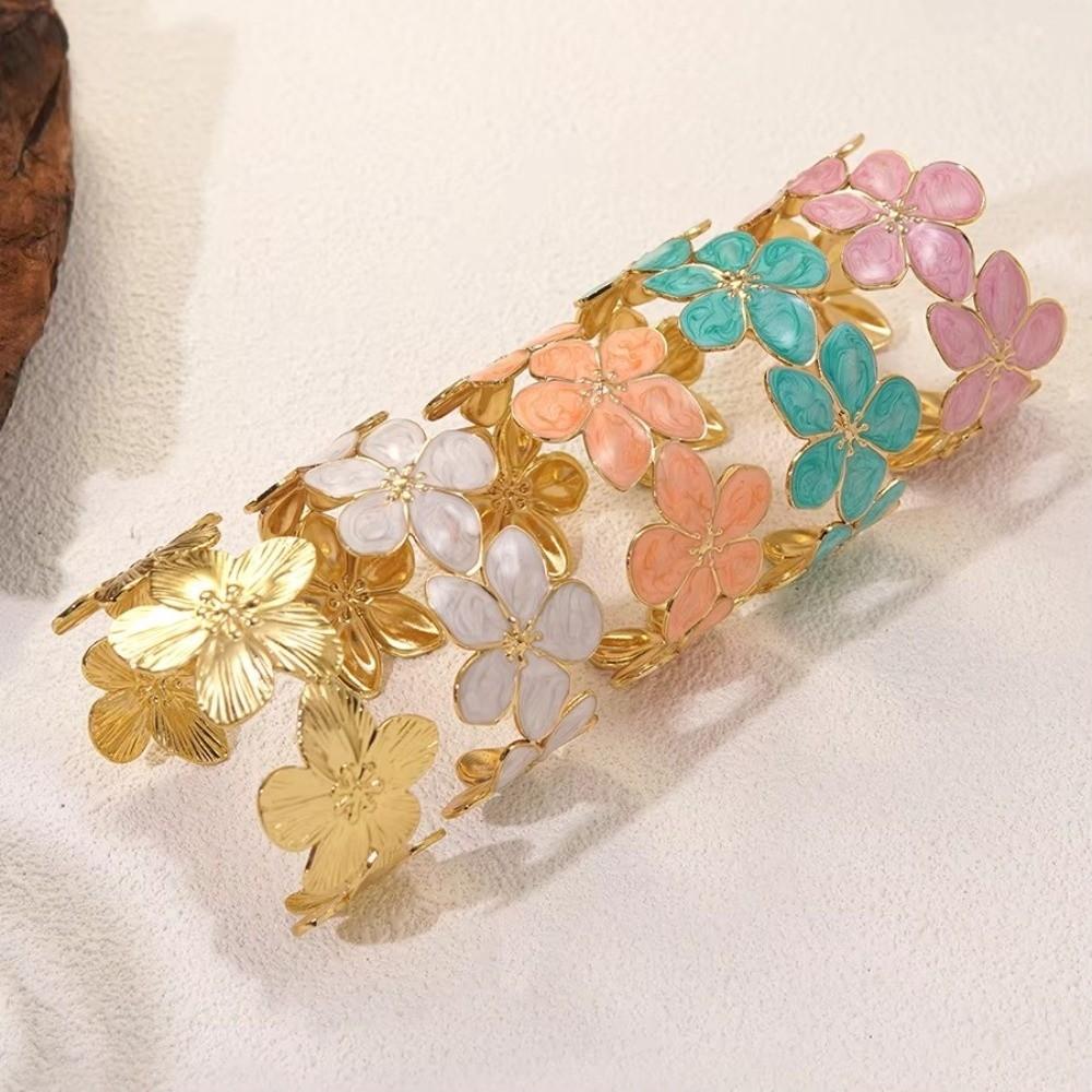 Non-Fading Flower Bangle Stainless Steel Women Wristband Flower Opening Ladies Bangle  Party Gift
