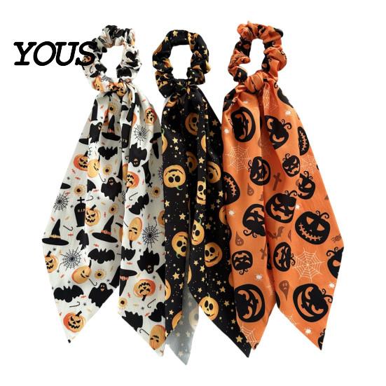 Silky Hair Accessory Halloween Satin Scrunchies for Women, Funny Pumpkin Printed Elastic Ties, Cute Accessories Soft Ponytail Holders,