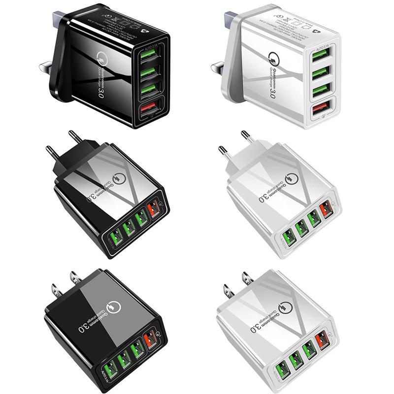 

Multi-Port 4 USB QC3.0 Fast Charger, European/American/British Standards, 9V2A, Hair Light Head 5V US Standard 4 USB білий