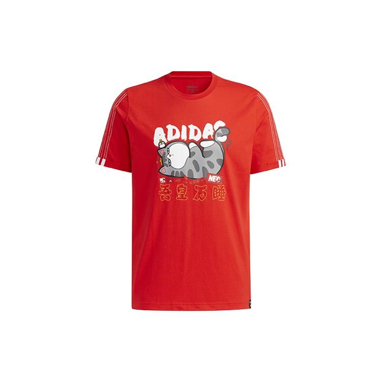 adidas neo x Crossover M Cny Ww Tee Sports Cartoon Printing Pattern Round Neck Short Sleeve Red Men s GP5745 M