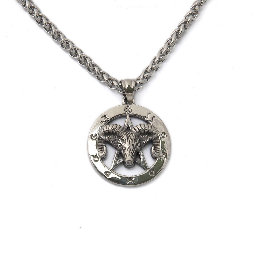 Vintage Gothic Baphomet Ram Head Pentagram Pendant Necklace Stainless Steel Occult Wiccan Pagan Jewelry for Men