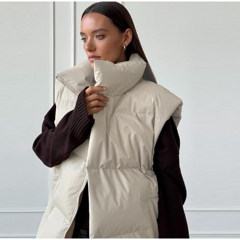 Autumn Winter Sleeveless Jacket Women Fashion Loose Thick Vest Solid Color Casual Sport Cotton Jacket Stand Collar Coat Warm Female Waistcoat