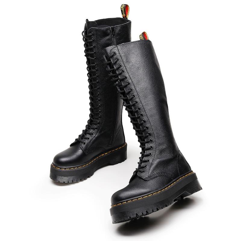 Muffin Bottom Lychee Pattern Long Boots Women's Hole First Layer Short Boots Thick Sole Leather Round Head Trend