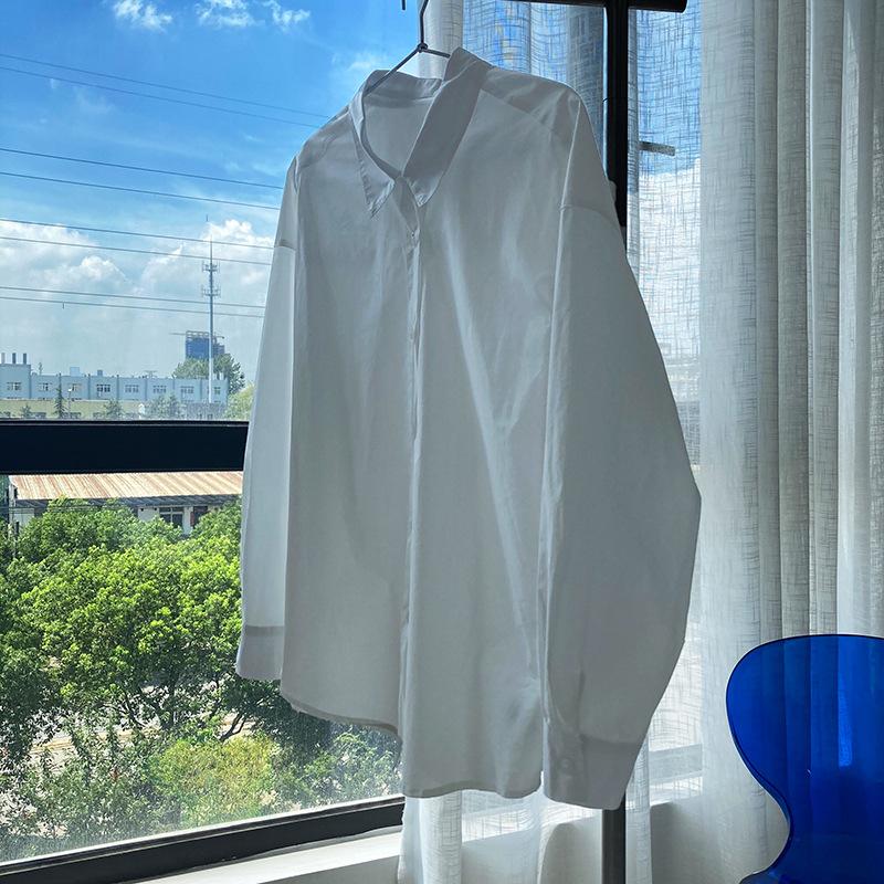 Großes, einfarbiges, langärmliges Hemd für Damen, schlichtes, lockeres Freizeithemd