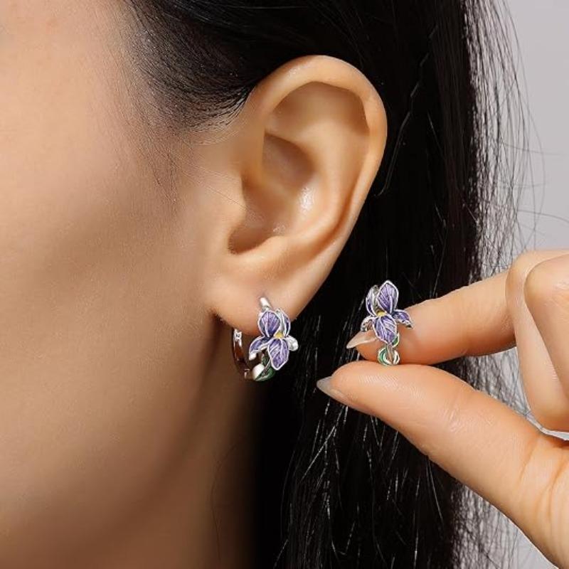 925er Sterlingsilber Blumen- und Pflanzen-Serie Lila Iris Ohrringe Exquisite Hochzeitsfeier Geschenke für Damen Schmuck Mode Geschenke