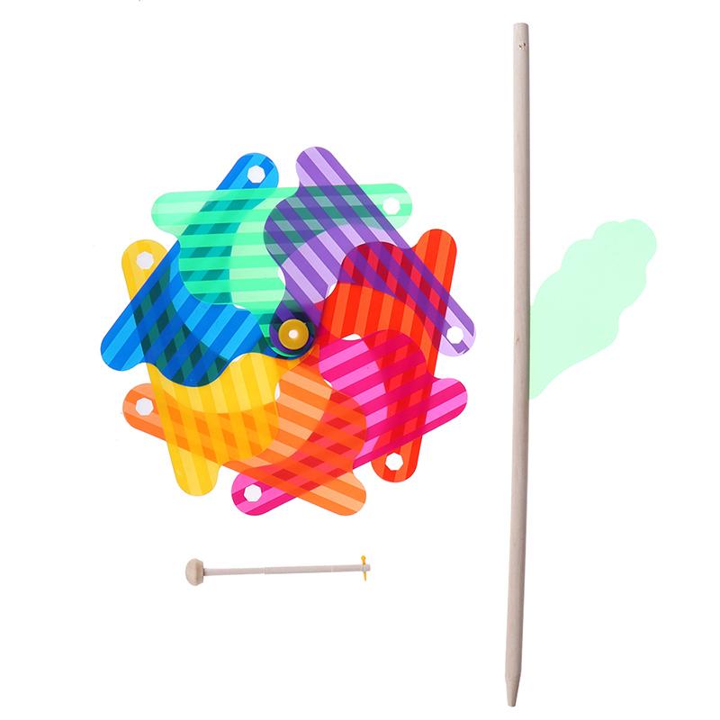 18 cm Tre Håndholdt Plast Vindmølle Prikk Stripete Fargerik Trepinne Vindmølle Hage Gård Fest Ornament Utendørs Leker for Barn