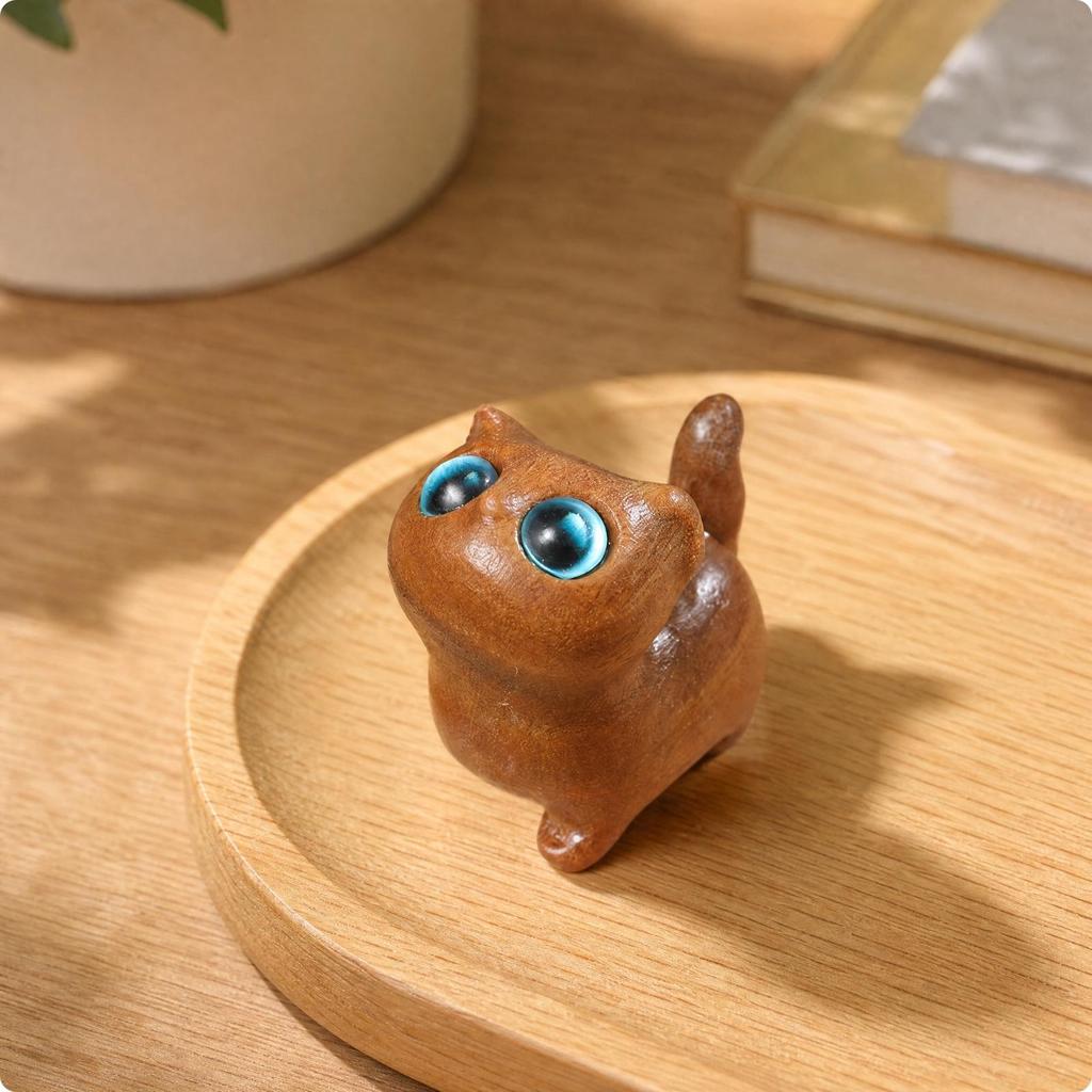 Wooden Cat Figurine Smooth Collectible Cute for Desk, Display