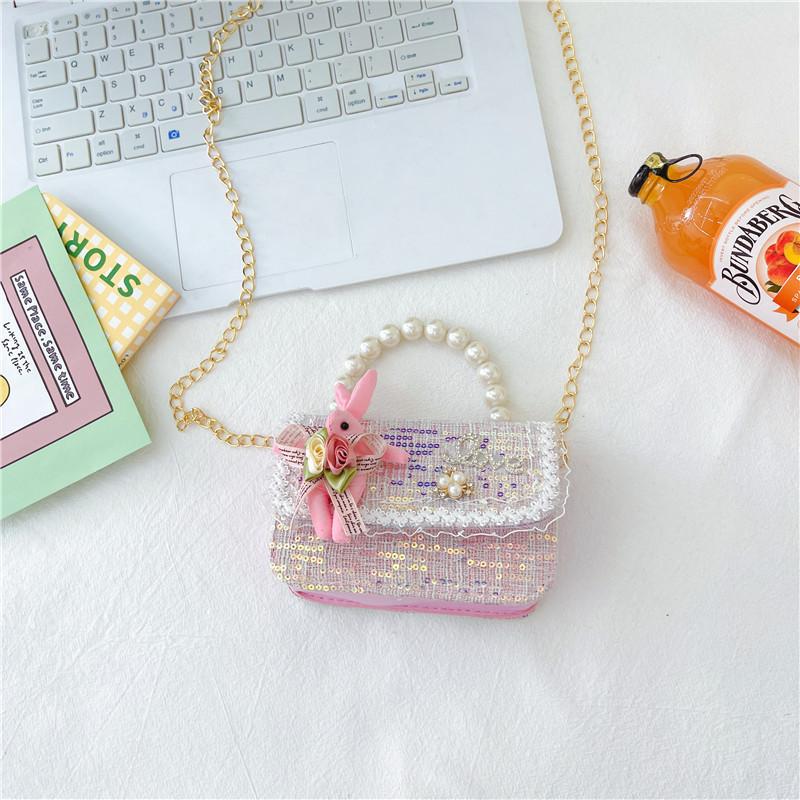 

Charming Cartoon Bunny Mini Bag For Children Fashionable Girls Chain Tote Bag In Various Colors Design One Pink