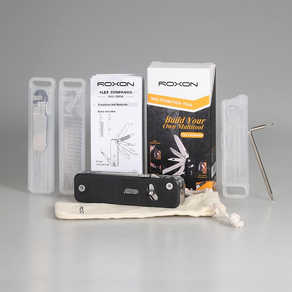 ROXON S503G Flex Companion Tool Modular design and customizable pocket tool with 8 essential tools for a wide range of including bit tapered