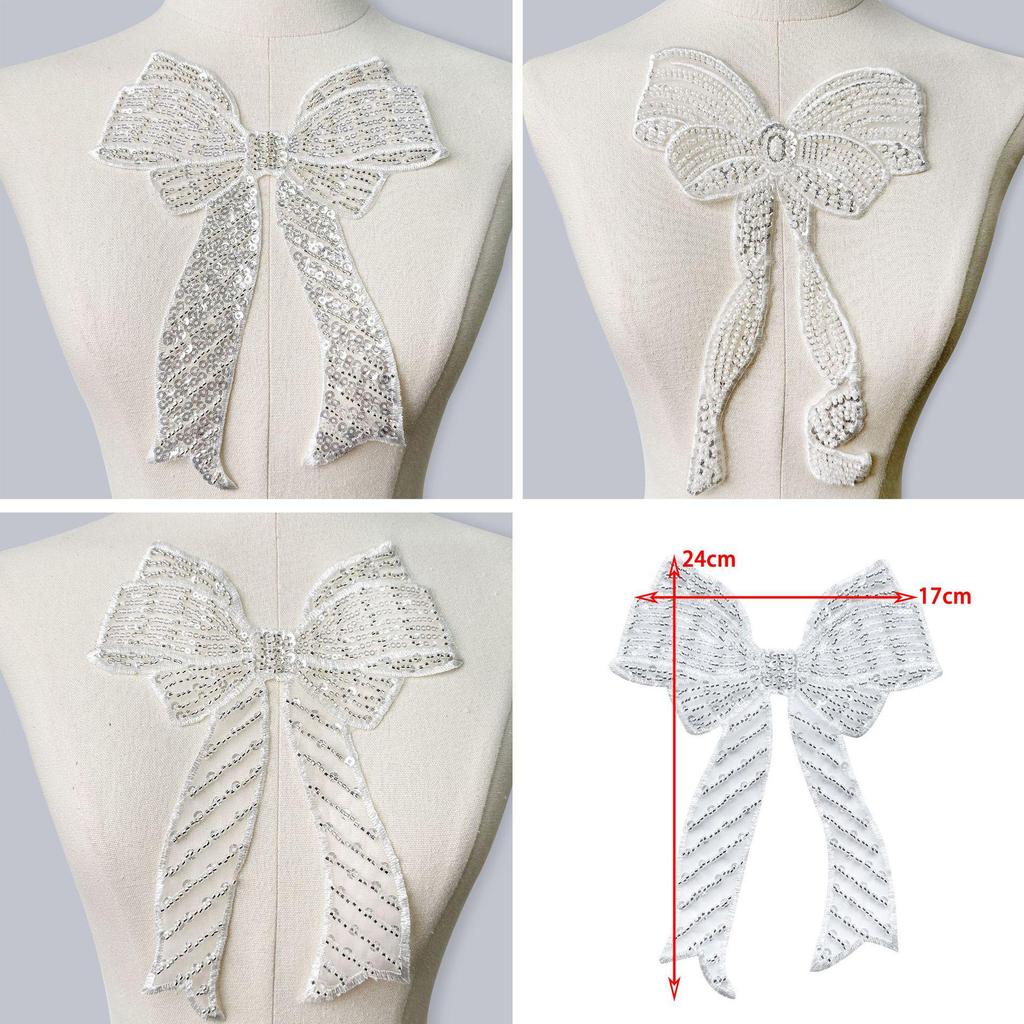 Damen Spitzenkragen mit weißer schwerer Schleife, Pailletten und Perlenblumen-Accessoires