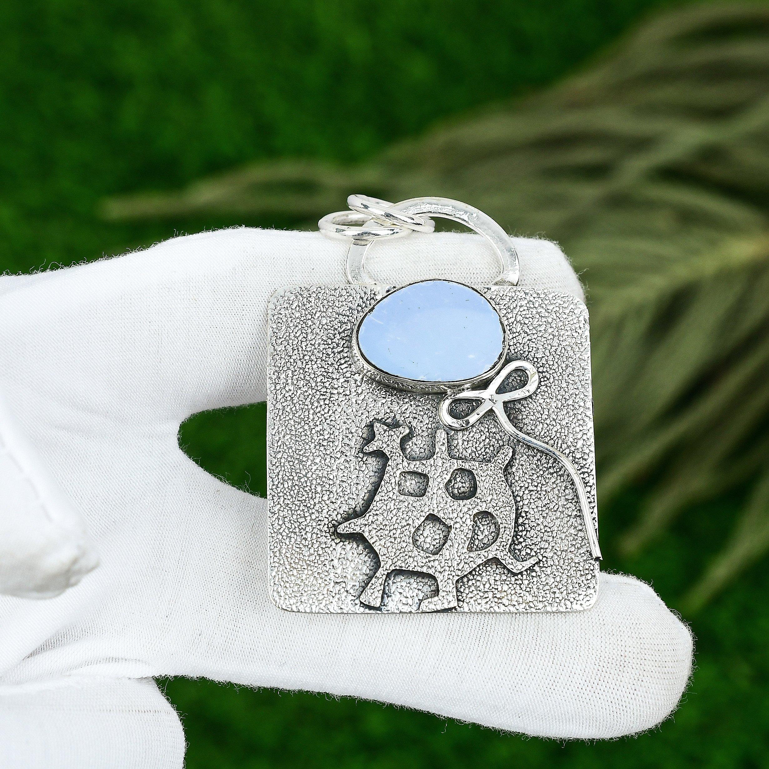 Sisters Day Deal Pear Natural Angelite Daughter New Pendant 925 Sterling Silver