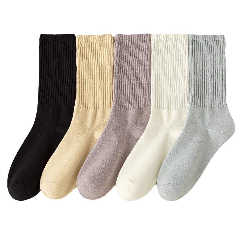 5/10 Pairs Comfortable Casual Women's Mid Calf Socks Autumn Length Socks Trendy Sports Socks Solid Color Versatile Cotton Socks Simple Women's Socks