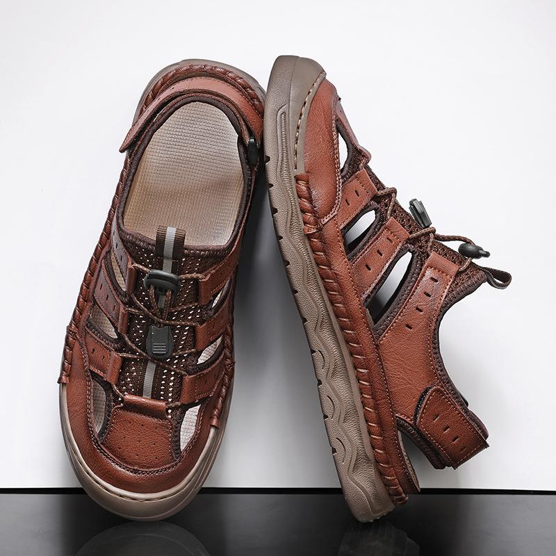Sandals Men's Large Size Shoes Summer + Mesh, Stitched Shoes Men's Casual Breathable Men's Shoes