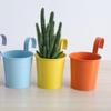 Colorful Metal Hanging Flower Pot with Curved Hook – Small Iron Bucket for Balcony or Wall with Succulent or Green Plant