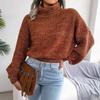 Frauen Herbst Winter Mischfarbe Laterne Langarm Rollkragen Stricken Lose Alle Spiel Pullover SL