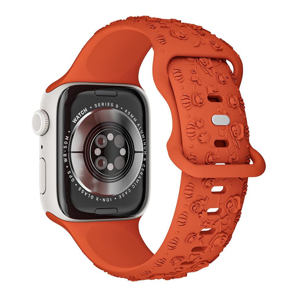 Embossed Rose Flower Silicone Strap for Apple Watch 9 Ultra