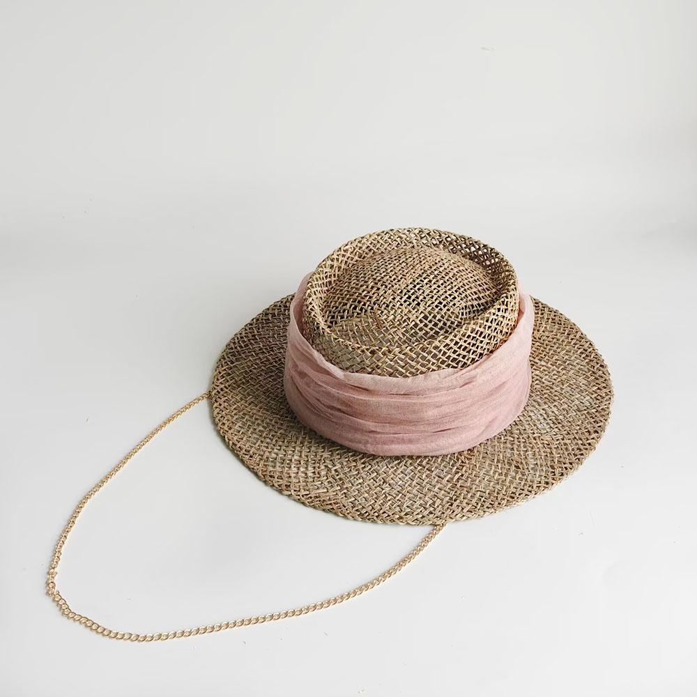 Women Raffia hat French style Summer Straw Sun Hat Women Wide Brim Beach Cap Breathable Hollow Holiday Panama hat Leather Bow