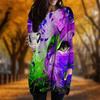 New In Autumn Cat Universe Print Plus Size Dress Women O'neck Long Sleeves Casual Pocket Dresses