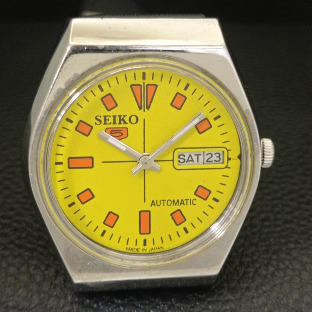 JAPAN 6309A VINTAGE SEIKO 5 AUTOMATIC MENS YELLOW COLOR DIAL WATCH A702739-1