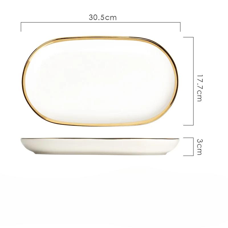 

Роскошная керамическая обеденная тарелка с золотой каймой el Кухонные миски для приготовления пищи Суповые миски Тарелка для фруктового салата Набор белой фарфоровой посуды