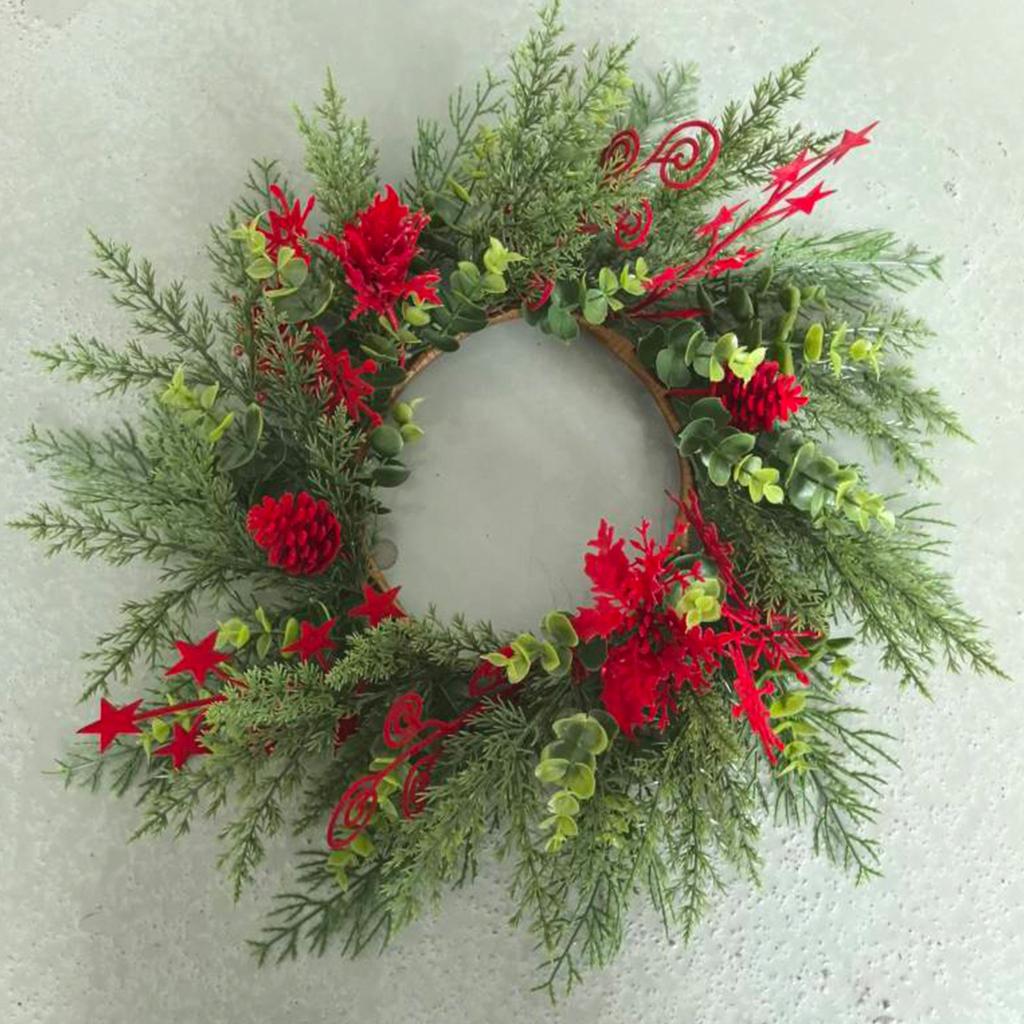 Artificial Flocked Christmas Wreath with Red Berries and Needle Twig - Hanging Decor for Door Wall Window, 55cm