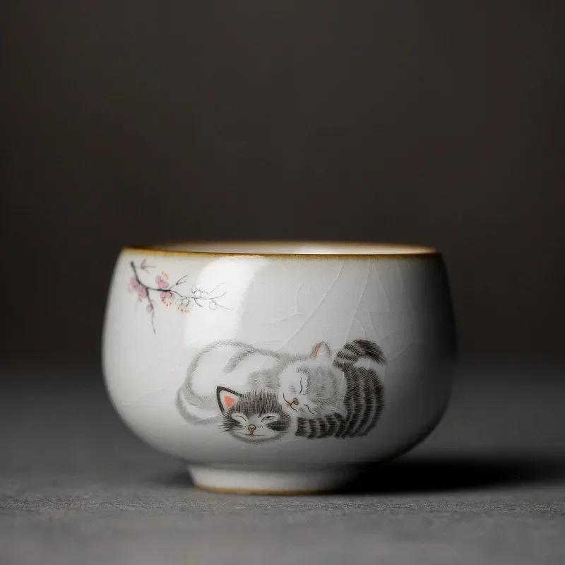 Large Ru Kiln Teacup Travel Personal Meditation Cup Handmade Ceramic Tea Bowl Pu'er Master Cup Household Tea Set Accessories