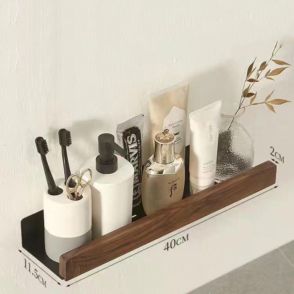 Simple Solid Wood Water Proof Bathroom Shelf for Washbasin Cosmetics Non Perforated Livingroom Wall Mounted Home Decorative Rack
