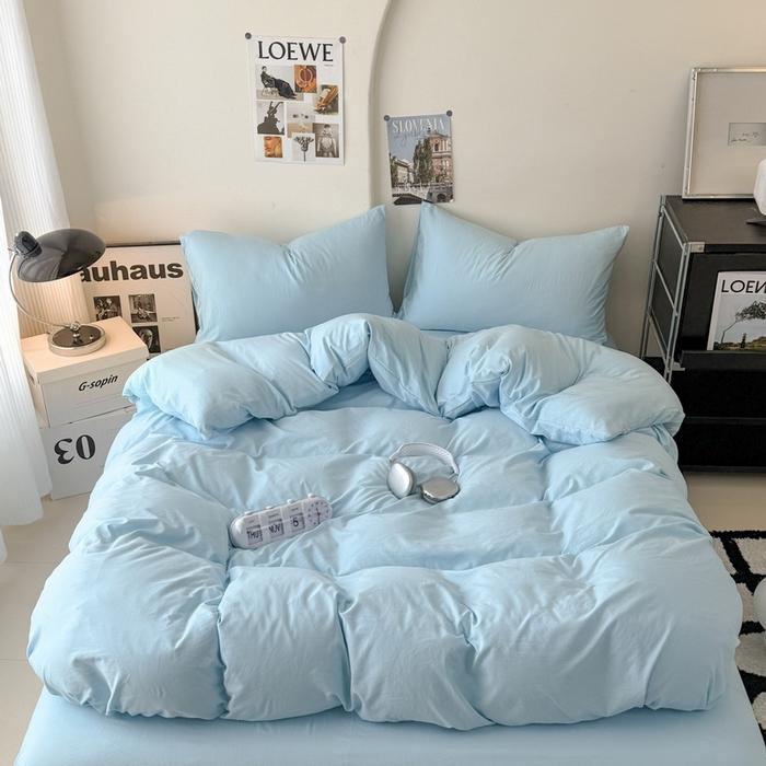 new solid color washed cotton four-piece set Shuangpin student dormitory single bedding three-piece set