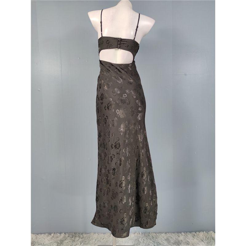 Trade Order Cross-Border Quick Sale Exquisite Jacquard Print Sling Backless Gyaru Tight Figure Flattering Chest Emphasizing Jumpsuit Long Dress