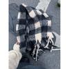 Autumn and winter new blue plaid scarf women's winter warm thickened versatile fringed scarf student shawl