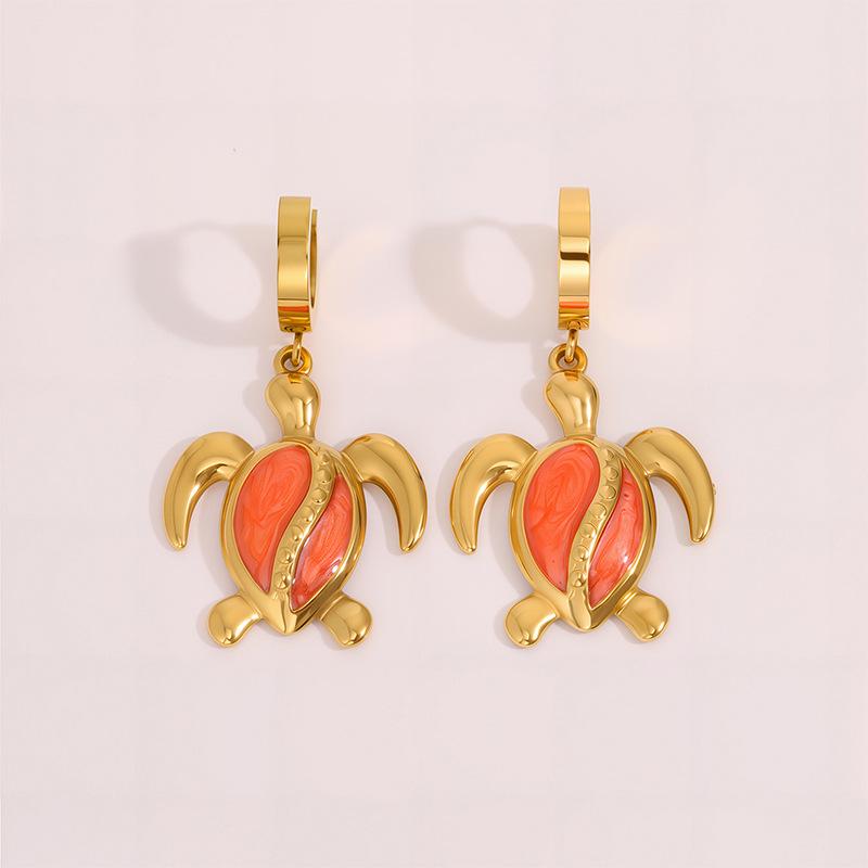 Ocean Style Sea Turtle Enamel Dangle Earrings - Women's Stainless Steel Luxury