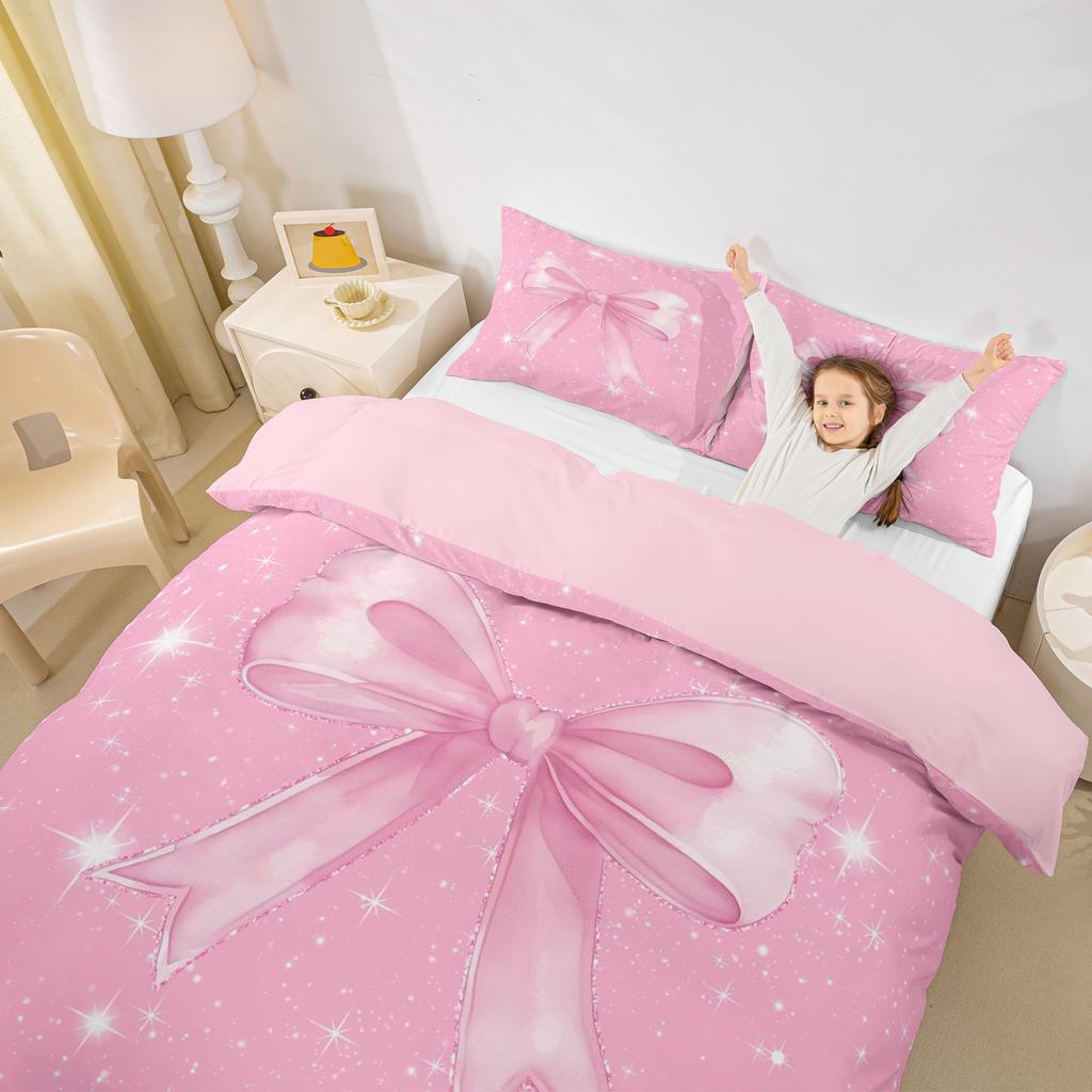 Comforter Homewish Princess Bowknot For Girls Cute Kawaii Bow Ribbon Set Glitter Stars Bedding Set