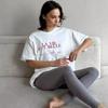 Enkel T-shirt i bomull med tryckta bokstäver för dam Vår Sommar Lös O-hals Kortärmad T-shirt Dam Mode Street Mångsidig Topp