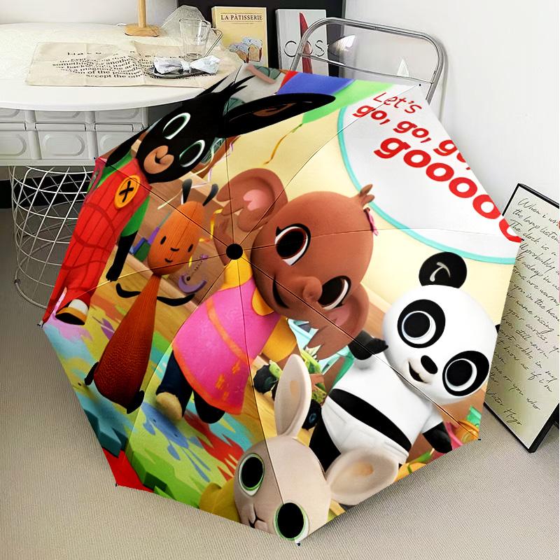 rabbit Bing Friends Garden Party Automatic Folding Umbrella - 8-Rib Travel Umbrella with Auto Open/Close & Portable Gifts for holidays or birthdays
